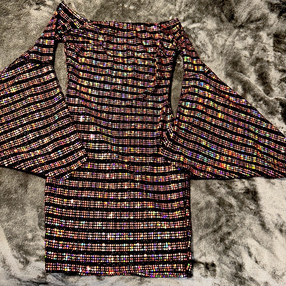 Rose Gold and Black Sparkly dress.